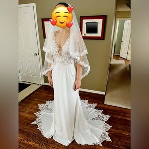 Brand New Rina diMontella Ivory Lace Wedding Dress + Veil